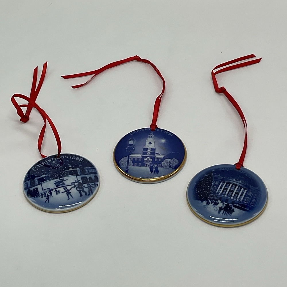 Bing Grondahl Christmas Ornaments 1987 1988 1991 Porcelain Denmark Lot 3 Vintage